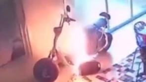 WATCH:  charging electric bicycle bursts into flames inside house