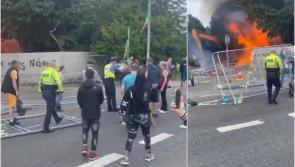 Shocking scenes as JCB set on fire at protest against Dublin asylum centre