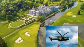 Picturesque:&nbsp;Air Corps helicopter picks up water at Adare Manor to fight gorse fire