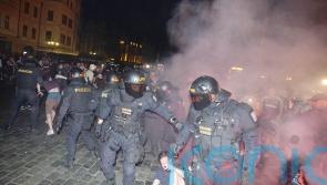 West Ham fans fight riot police in Prague after Europa Conference League win