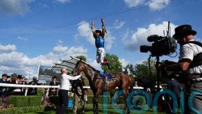 Dettori jumping for joy after getting off the mark at final Royal Ascot