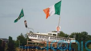 Irish flag and poster of Taoiseach Leo Varadkar placed on loyalist bonfire