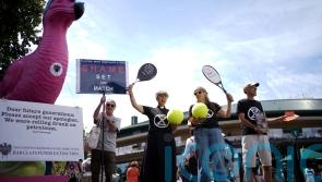 Climate activists protest against Barclays&rsquo; sponsorship outside Wimbledon gate