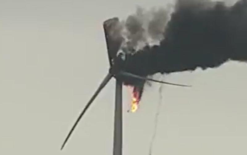 WATCH: Wind turbine struck by lightning near Irish town