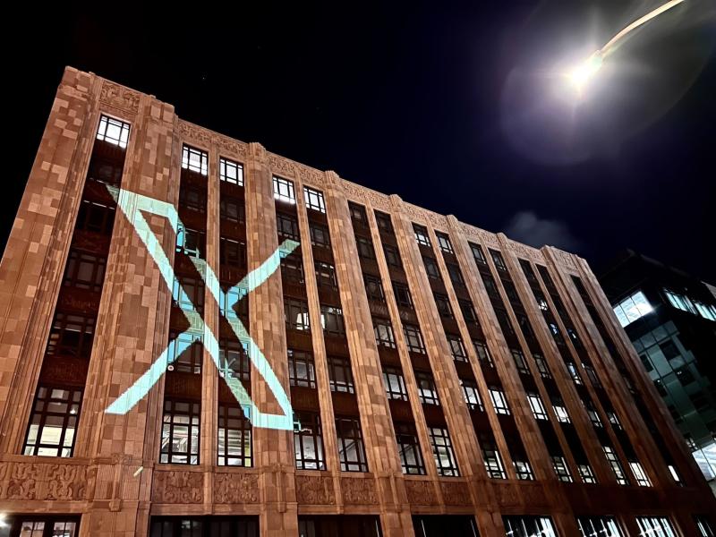 Bye bye birdie - Twitter's HQ lit up with the new name and logo