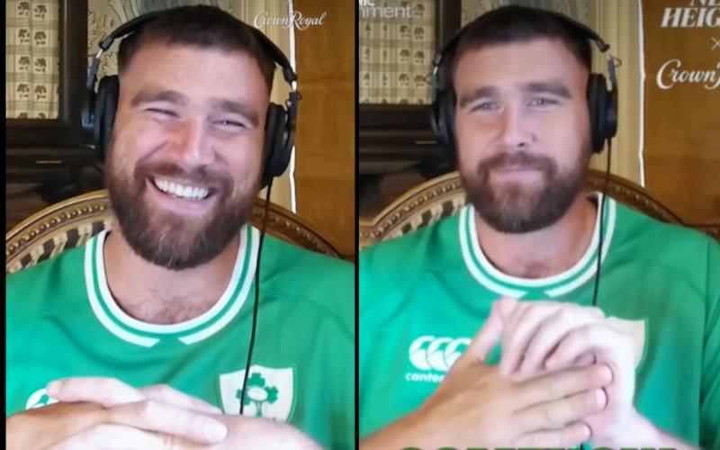 Travis Kelce rocks up to podcast in Irish Rugby jersey days after Taylor Swift's Dublin gigs