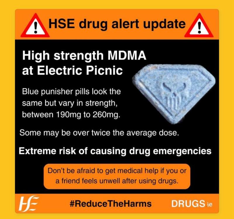 HSE issues fresh drug alert over high-strength 'Punisher' pills at Electric Picnic