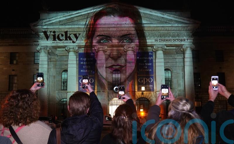 Digital image of cervical cancer campaigner Vicky Phelan projected on Dublin GPO