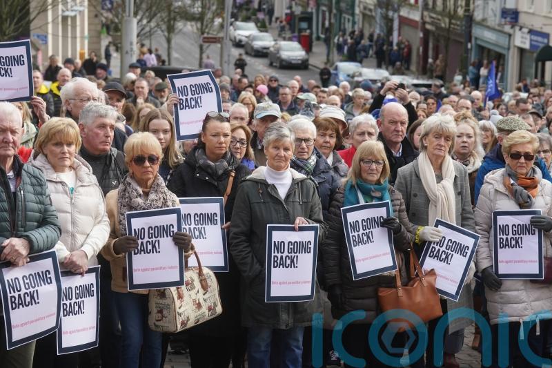 Crowds gather in Omagh to demand an end to violence after police officer&rsquo;s shooting