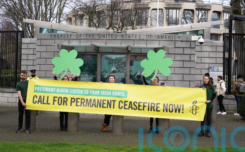 Protests in Dublin and Belfast urge Joe Biden to support Gaza ceasefire